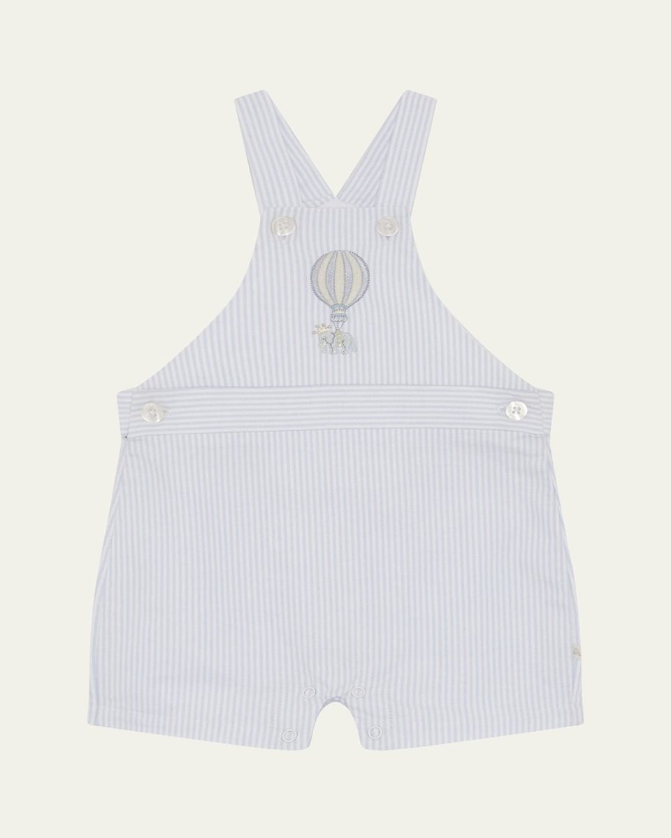 Boy's Alfie Striped Embroidered Overalls, Size 3M-24